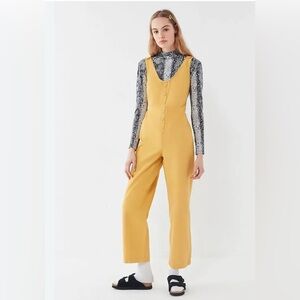 UO Leighton Denim Button-Front Jumpsuit